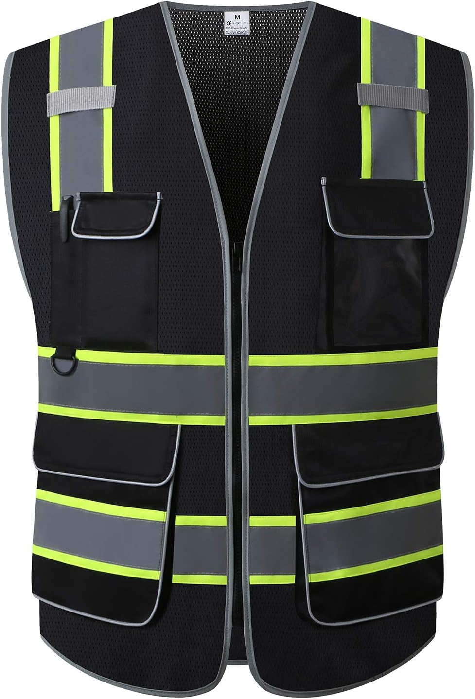High Visibility Safety Vest - Multi Pockets Reflective Mesh Breathable Workwear, ANSI/ISEA Standards (Large, Black Mesh-02)