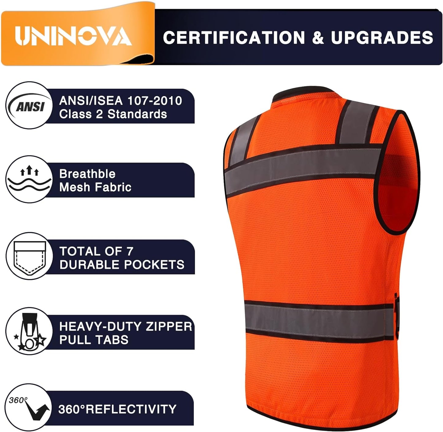 Surveyor Safety Vest Reflective for Men, Class 2 Mesh Safety Vests Reflective with Pockets and Zipper,High Visibility Construction Work Surveyor Vest